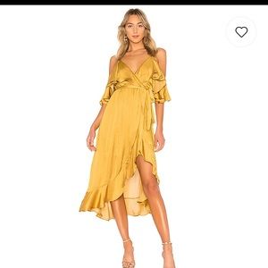 GOLD BARDOT BEA WRAP DRESS